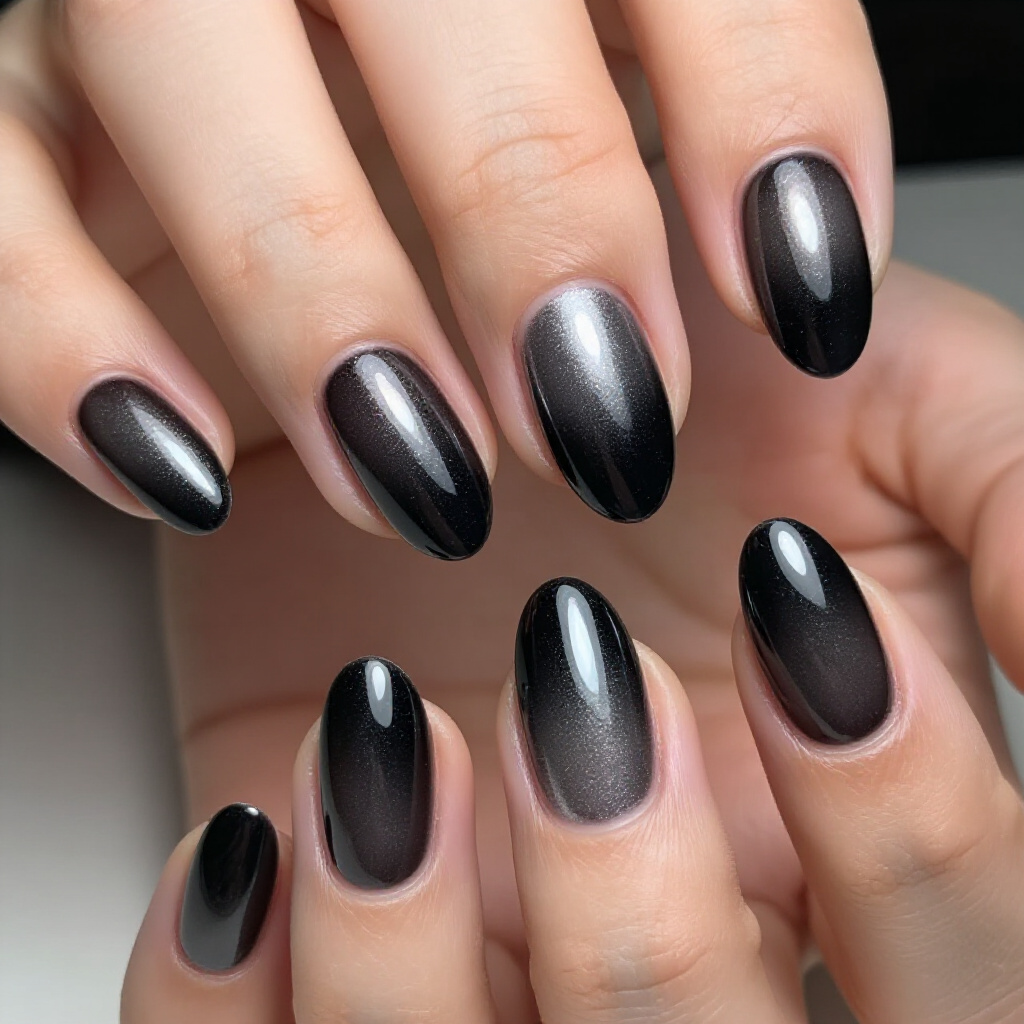 Ombre Black Almond Chrome Nails: A Seamless Transition of Shine - black almond chrome nails