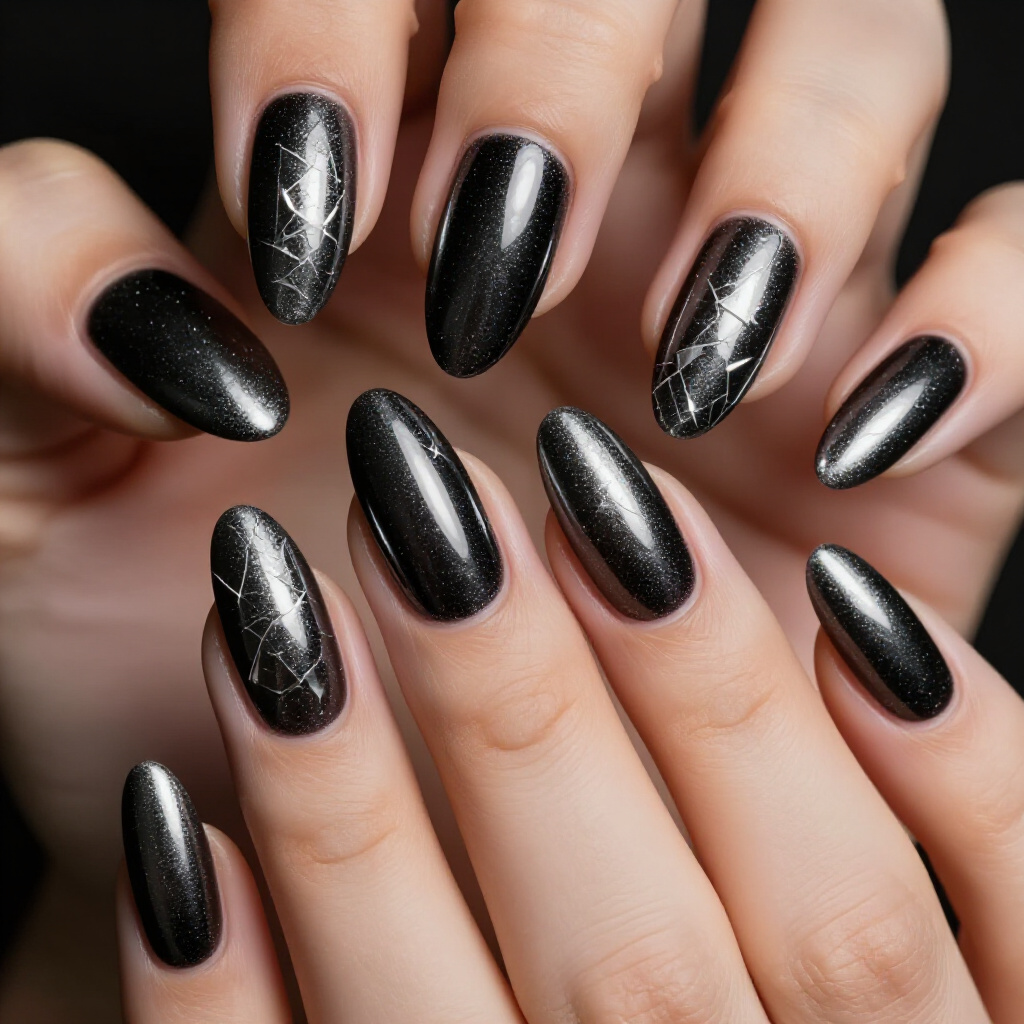 Intricate Designs on Black Almond Chrome Nails: Artistry at Its Finest - black almond chrome nails