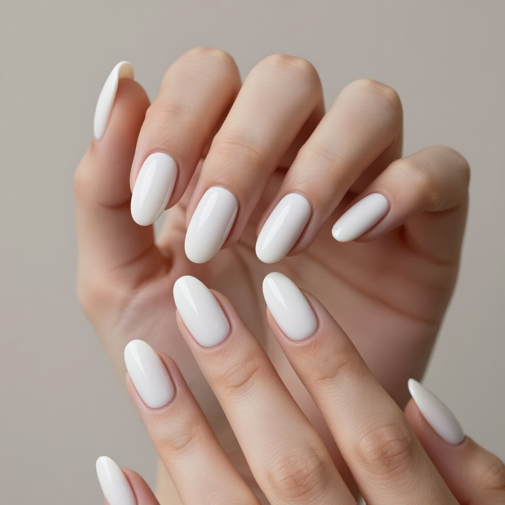Classic Pure White Almond Chrome with Mirror Shine Finish - white almond chrome nails