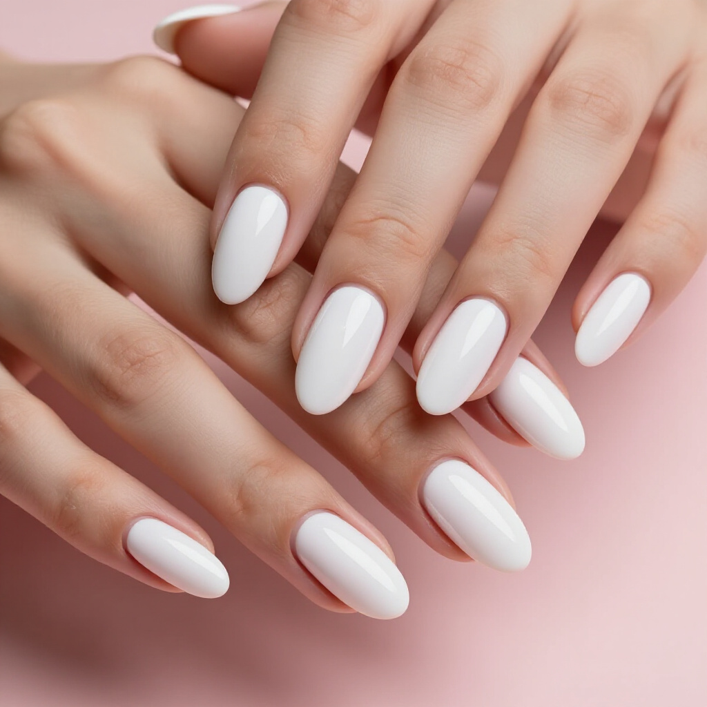 Pearlescent White Almond Chrome with Iridescent Undertones - white almond chrome nails