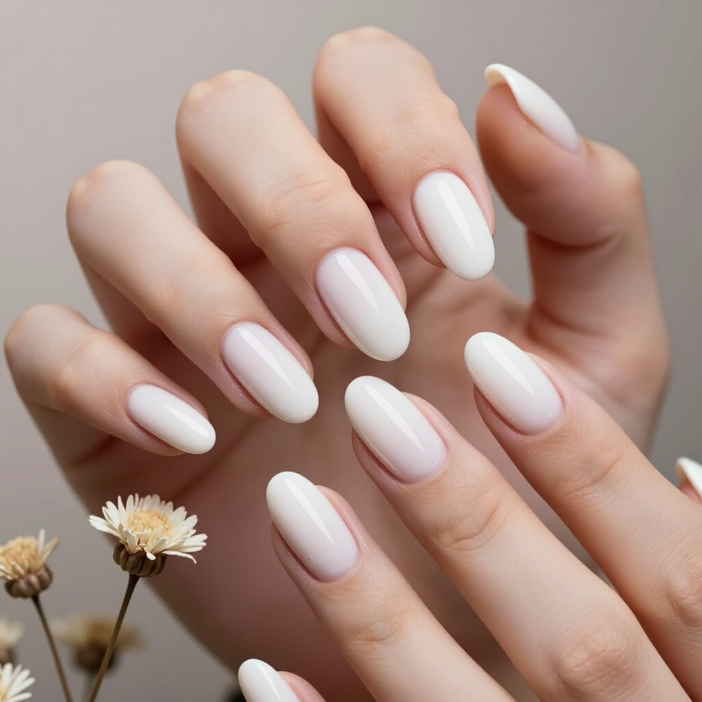 Glazed Donut White Almond Chrome with Translucent Sheen - white almond chrome nails