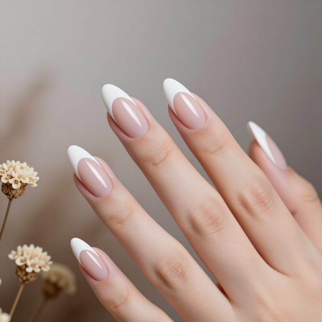 Two-Tone White Almond Chrome with Contrasting Hues - white almond chrome nails