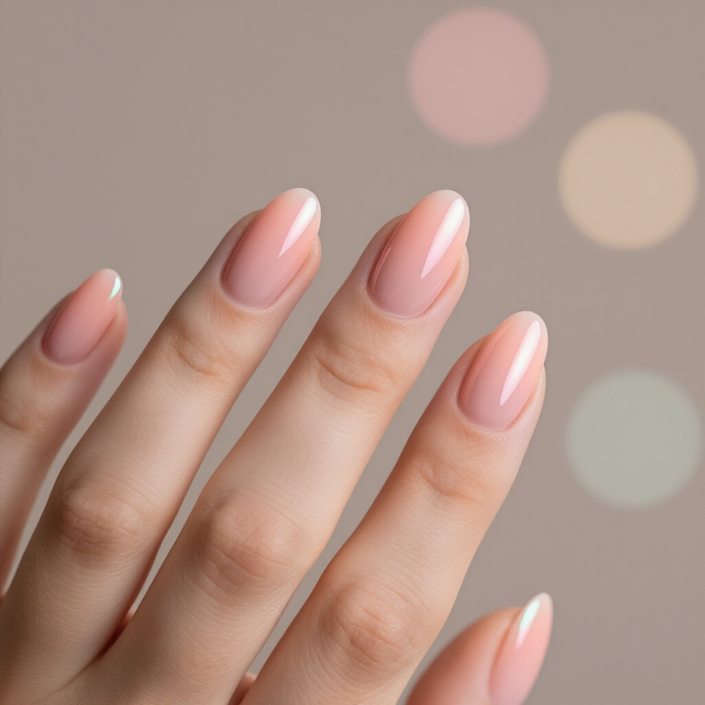 Pastel Pink Almond Chrome with a Pearlescent Sheen - pink almond classy chrome nails