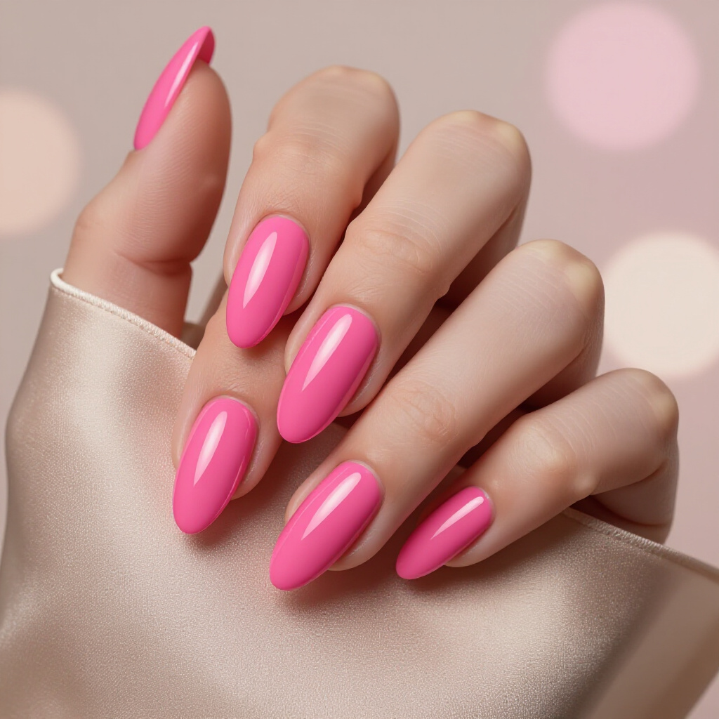 Sheer Pink Almond Nails with a Holographic Chrome Dust - pink almond classy chrome nails