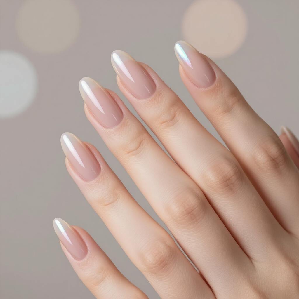 Creamy Off-White Nude with a Soft Gold Chrome Outline - nude short simple chrome nails