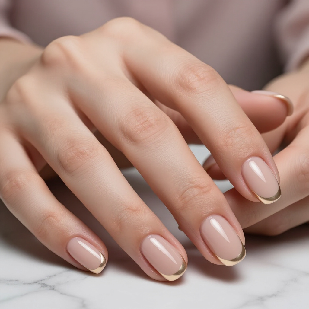 Sheer Nude Pink with a Full Coverage Pearl Chrome Finish - nude short simple chrome nails
