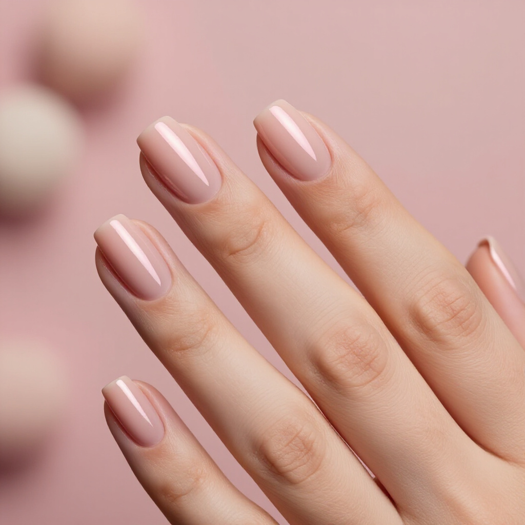 Sandy Nude Base with a Warm Bronze Chrome Fade - nude short simple chrome nails