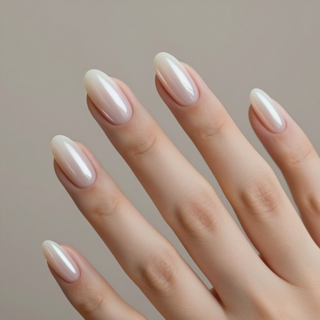 Soft Apricot Nude with a Subtle Copper Chrome Accent - nude short simple chrome nails