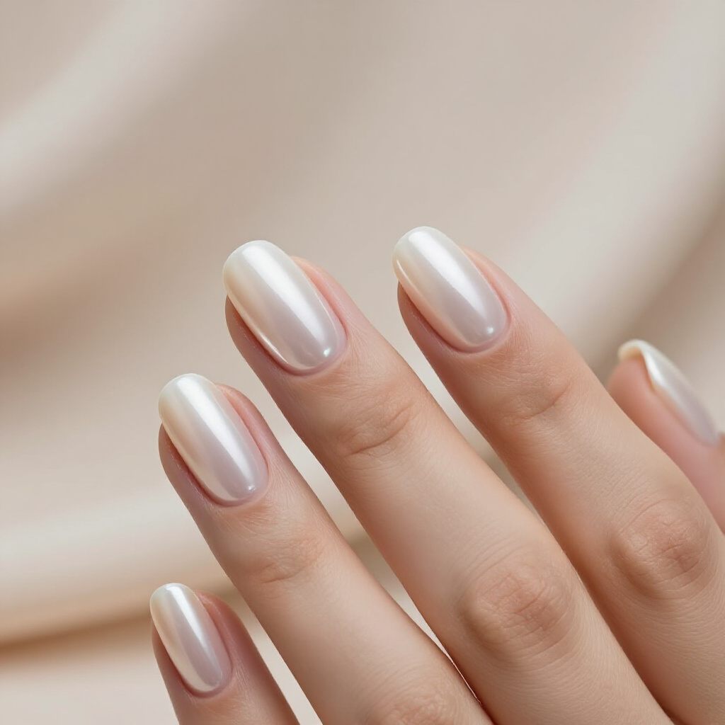 Cool-Toned Nude with a Gunmetal Chrome Shine - nude short simple chrome nails