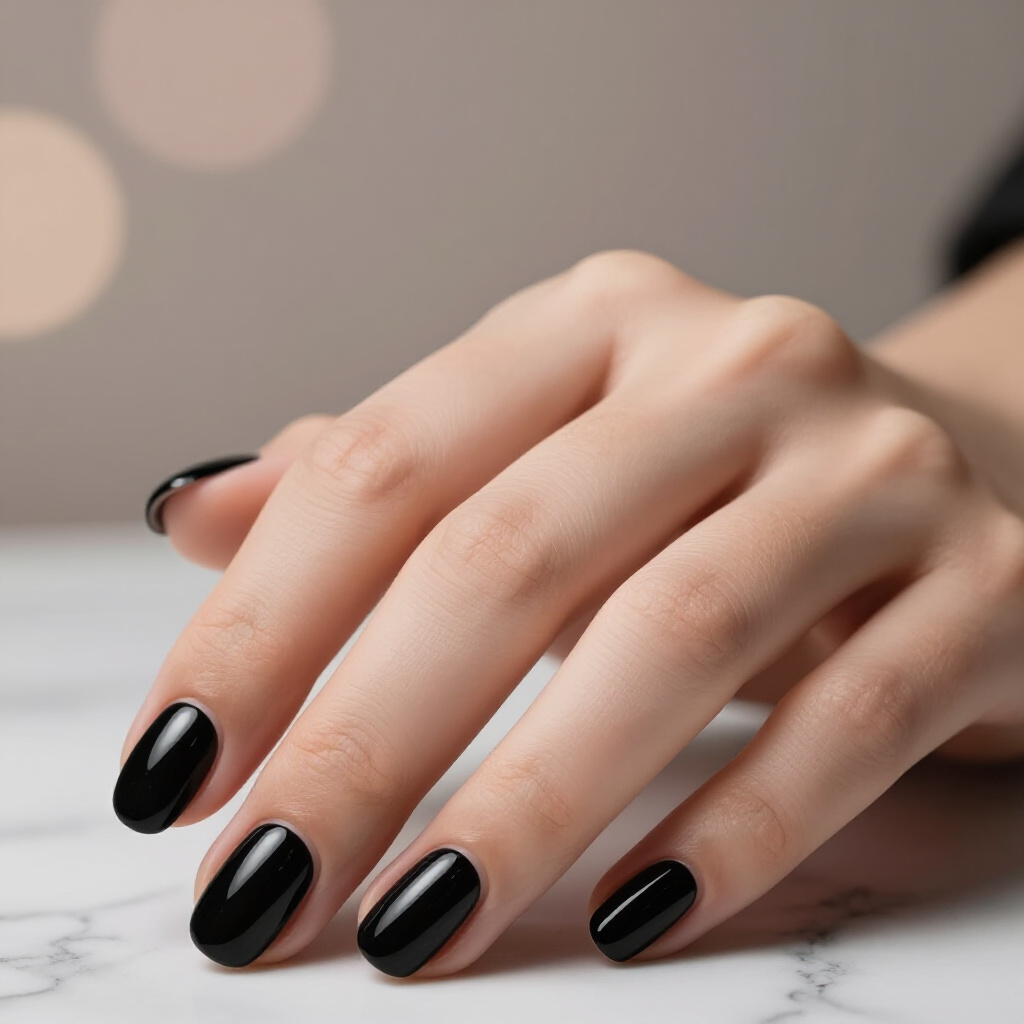Classic Black Velvet with a High-Gloss Top Coat Contrast - velvet nails