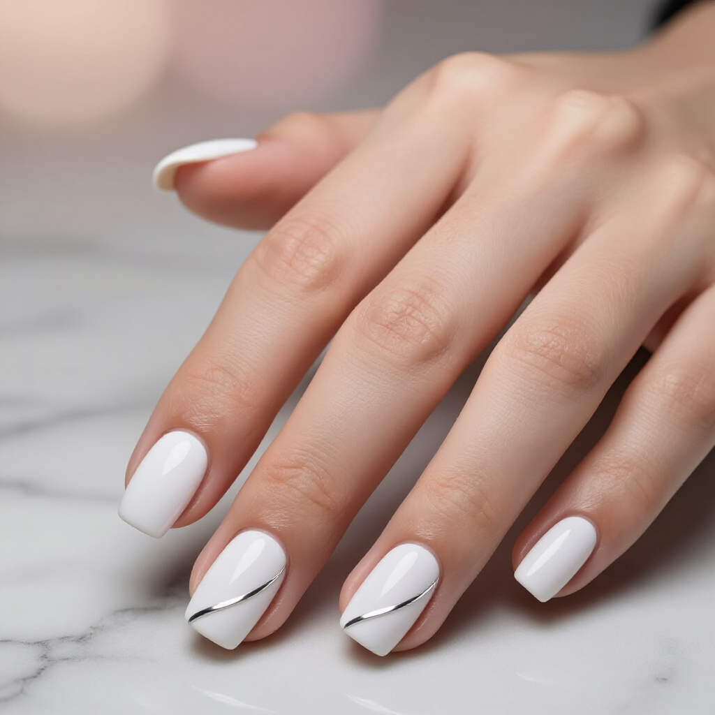 Subtle Pearl Accents on White Short Velvet Nails for a Touch of Glamour - white short velvet nails