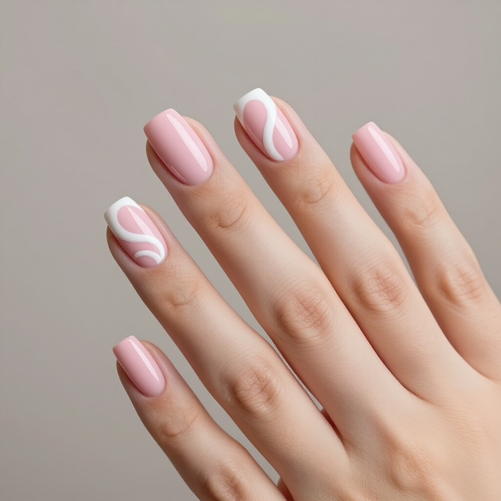 Delicate Floral Decals on a White Short Velvet Nail Base - white short velvet nails