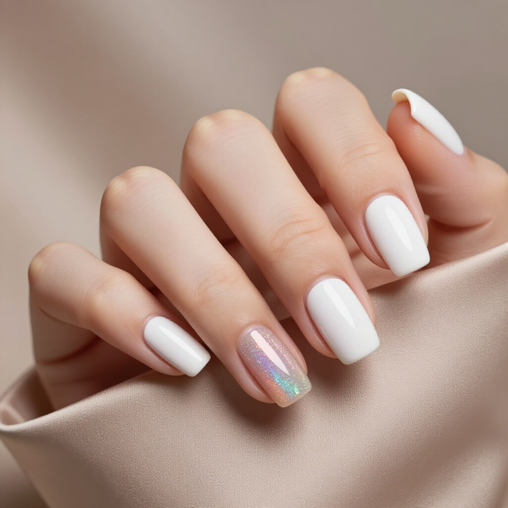 French Tip Twist: White Short Velvet Nails with a Subtle Pink Undertone - white short velvet nails