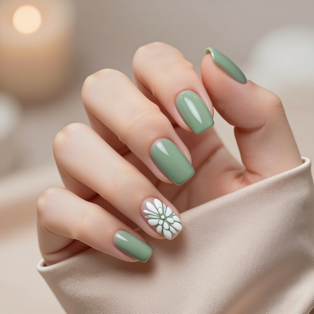 Coquettish Bow Embellishment on a Single White Short Velvet Nail - white short velvet nails