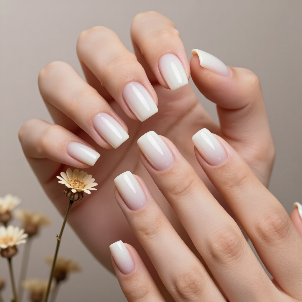 Gradient Glitter Fade on White Short Velvet Nails: A Sparkly Finale - white short velvet nails