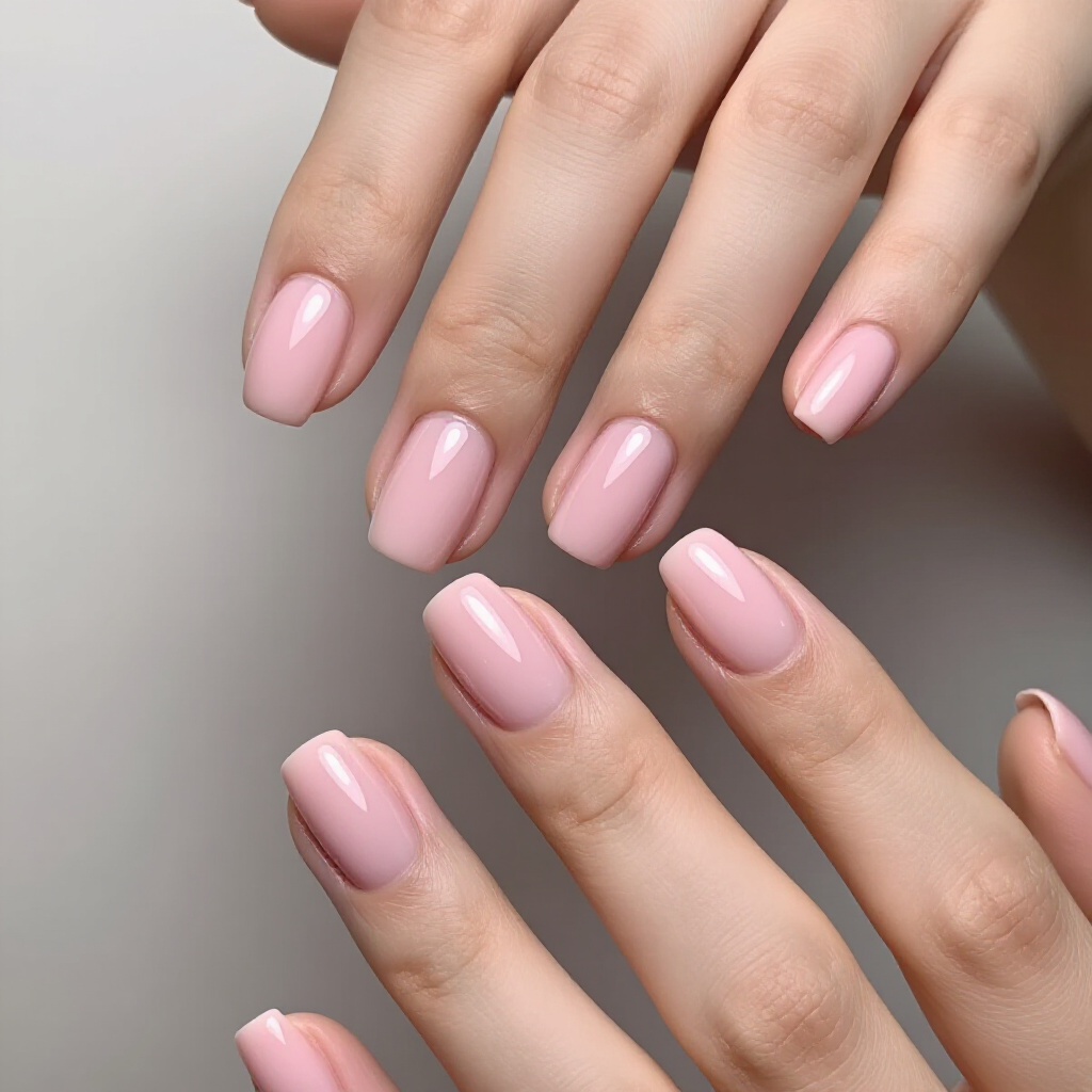 Soft Blush Pink with a Subtle Glitter Ombre Accent - pink short classy velvet nails