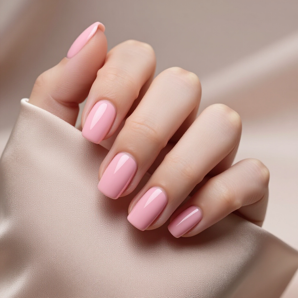 Ballet Slipper Pink with a Delicate Gold Foil Strip Accent - pink short classy velvet nails