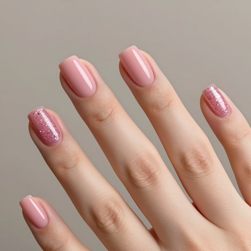 Pastel Pink Velvet with a delicate White Daisy Art Accent - pink short classy velvet nails