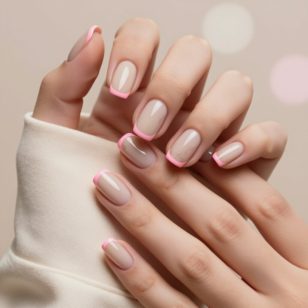 Deep Magenta Pink Velvet with a Minimalist Silver Pin Stripe - pink short classy velvet nails
