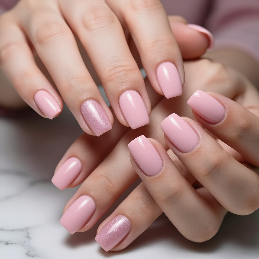 Soft Baby Pink Velvet Nails with a Subtle Shimmer - pink short simple velvet nails