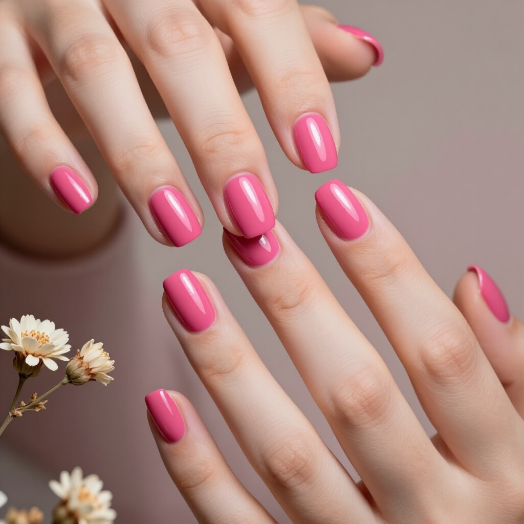 Fuchsia Pink Velvet Nails for a Bold Pop of Color - pink short simple velvet nails