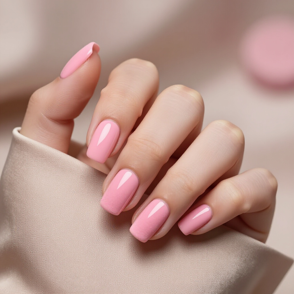 Blush Pink Velvet Nails for a Subtle Yet Luxurious Feel - pink short simple velvet nails