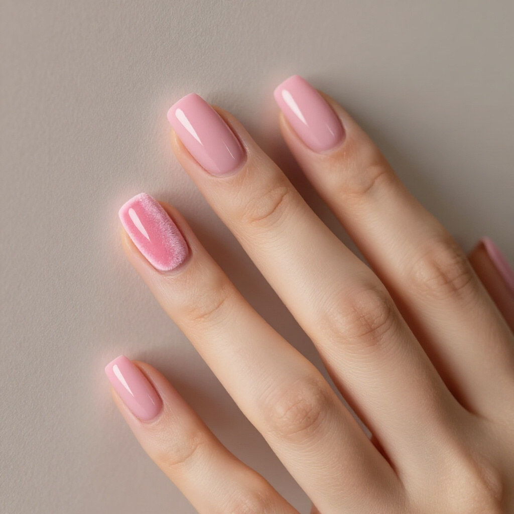 Peach Pink Velvet Nails for a Sweet and Delicate Mani - pink short simple velvet nails