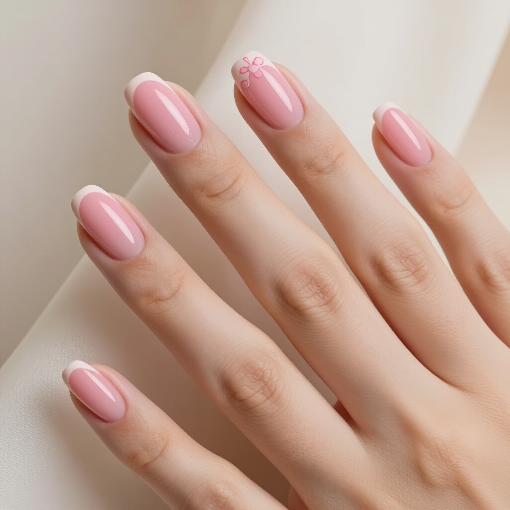 Coral Pink Short Cute Velvet Nails with a subtle Gold Shimmer - pink short cute velvet nails