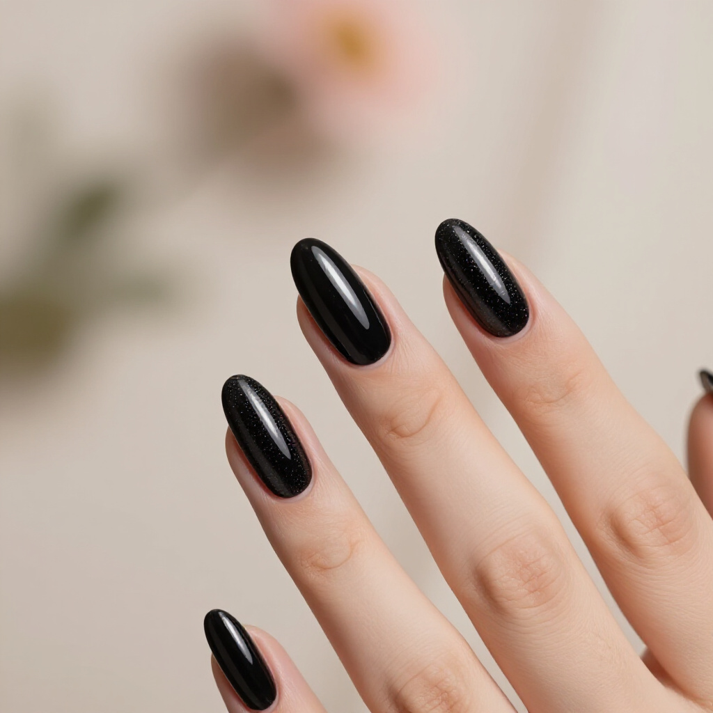 Classic Black Almond Velvet Nails: Pure Sophistication - black almond velvet nails