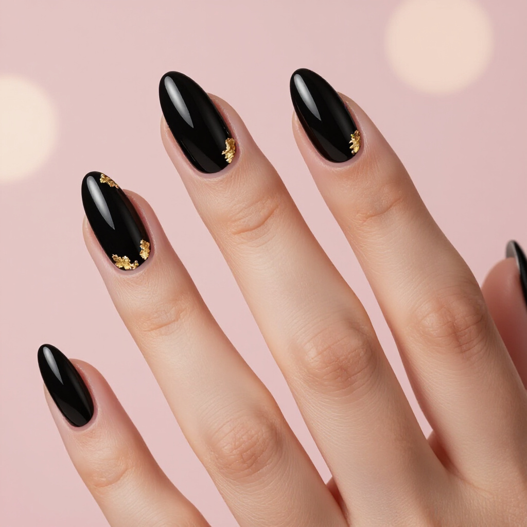 Ombre Dream: Graduated Black to Deep Grey Velvet Almonds - black almond velvet nails