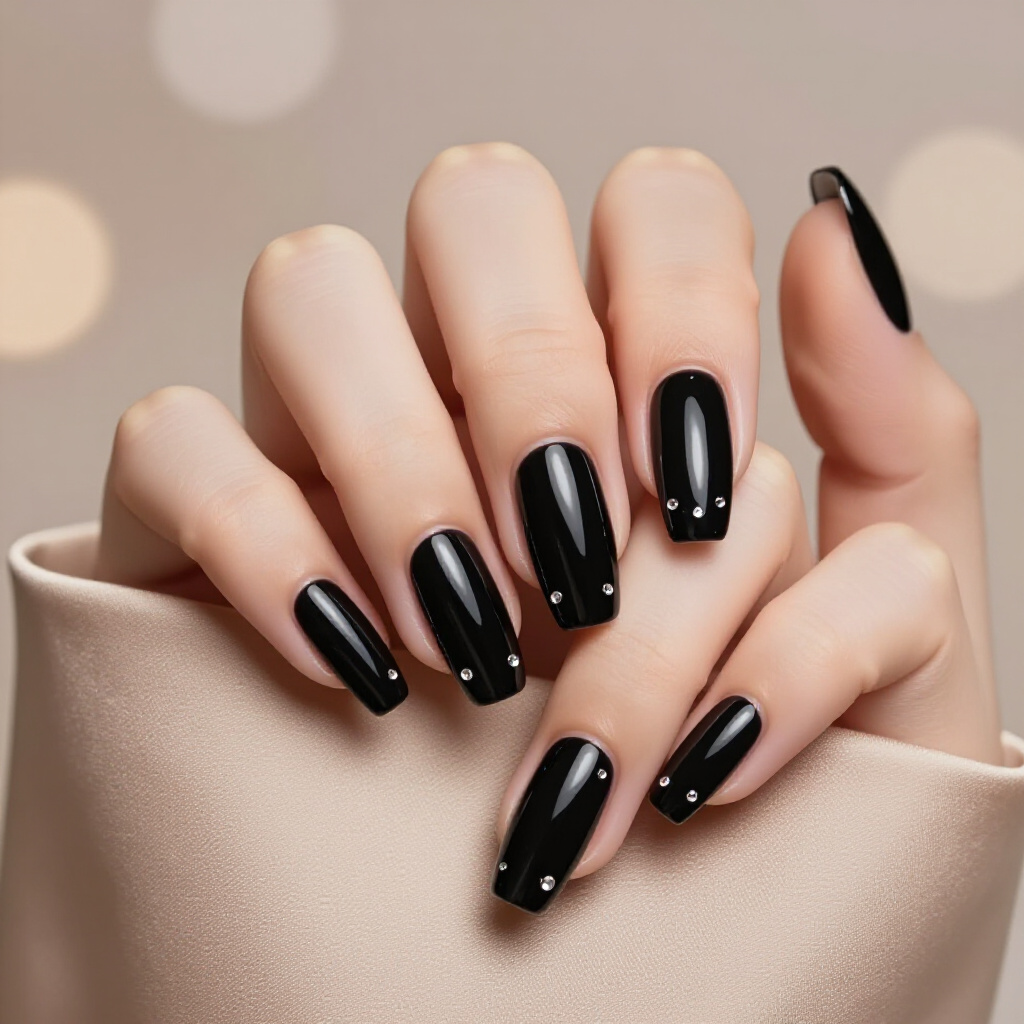Abstract Artistry: Black Almond Velvet with Marble Veining - black almond velvet nails
