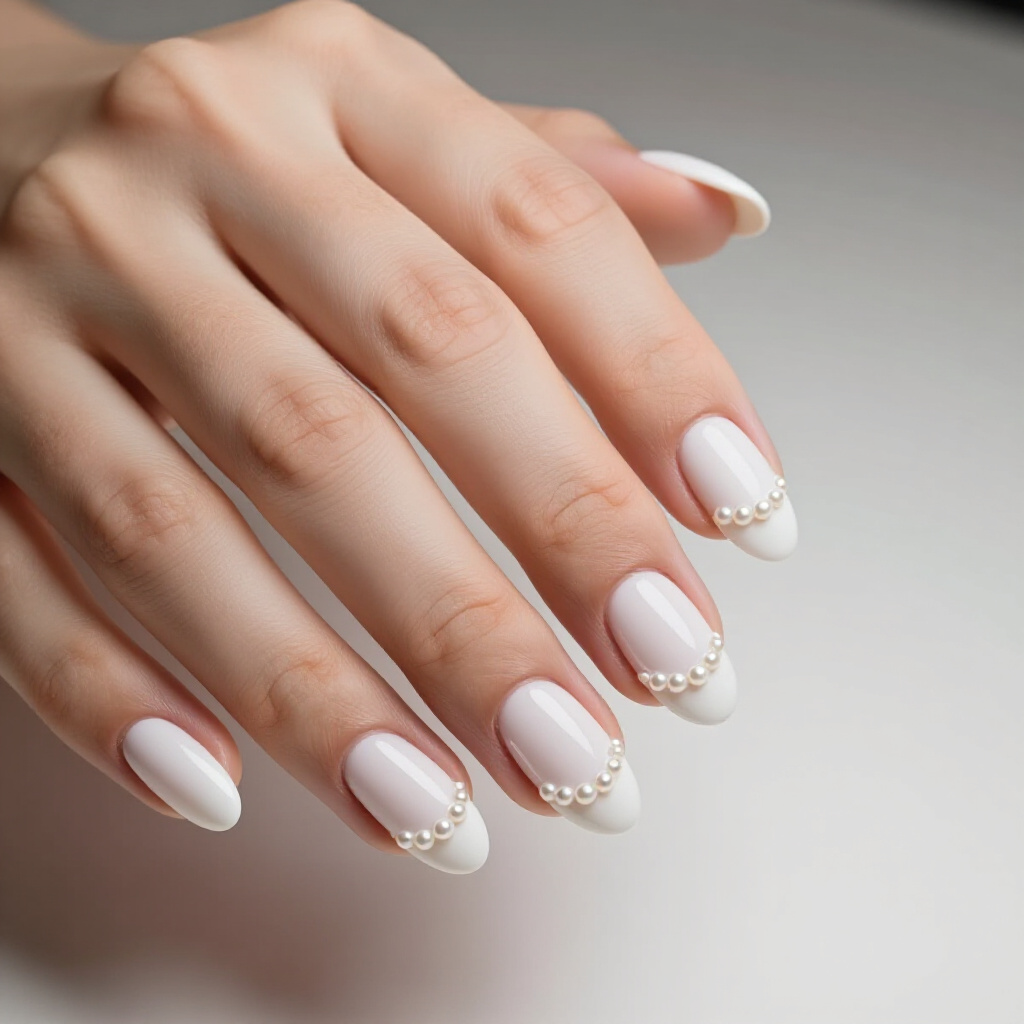 Pearlescent White Almond Velvet Nails: Dreamy Opalescent Hues - white almond velvet nails