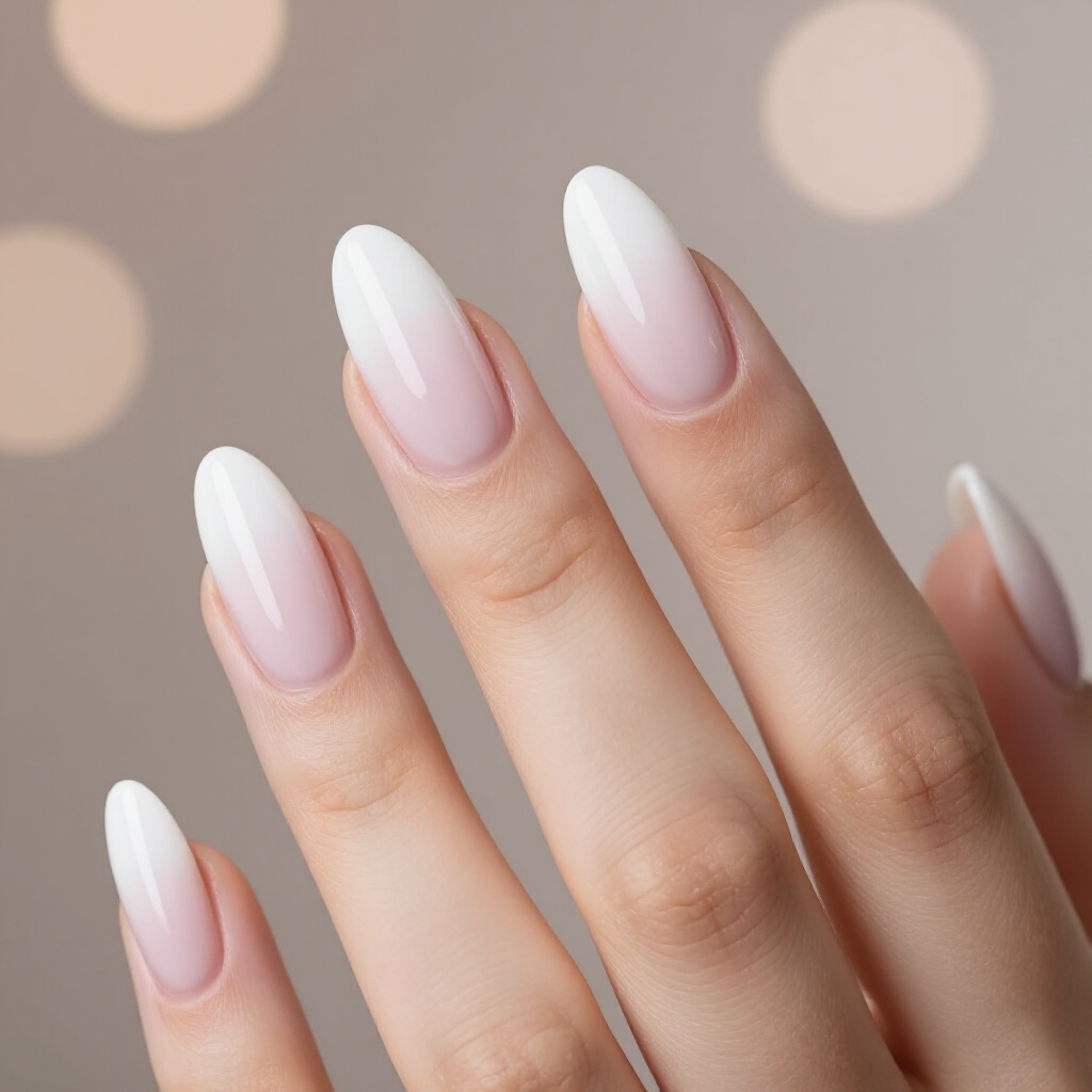 Soft Ombre White Almond Velvet Nails: Gradient Elegance - white almond velvet nails