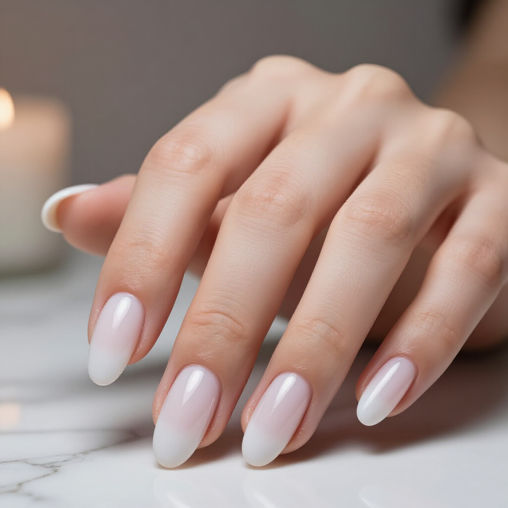 Half-Moon White Almond Velvet Nails: Retro-Chic Design - white almond velvet nails