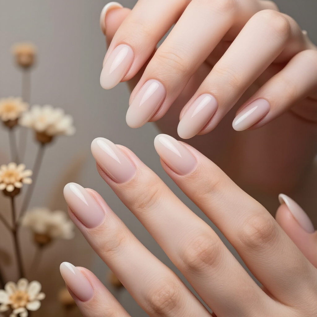Warm Beige Almond Velvet Nails with a Touch of Sparkle - nude almond velvet nails