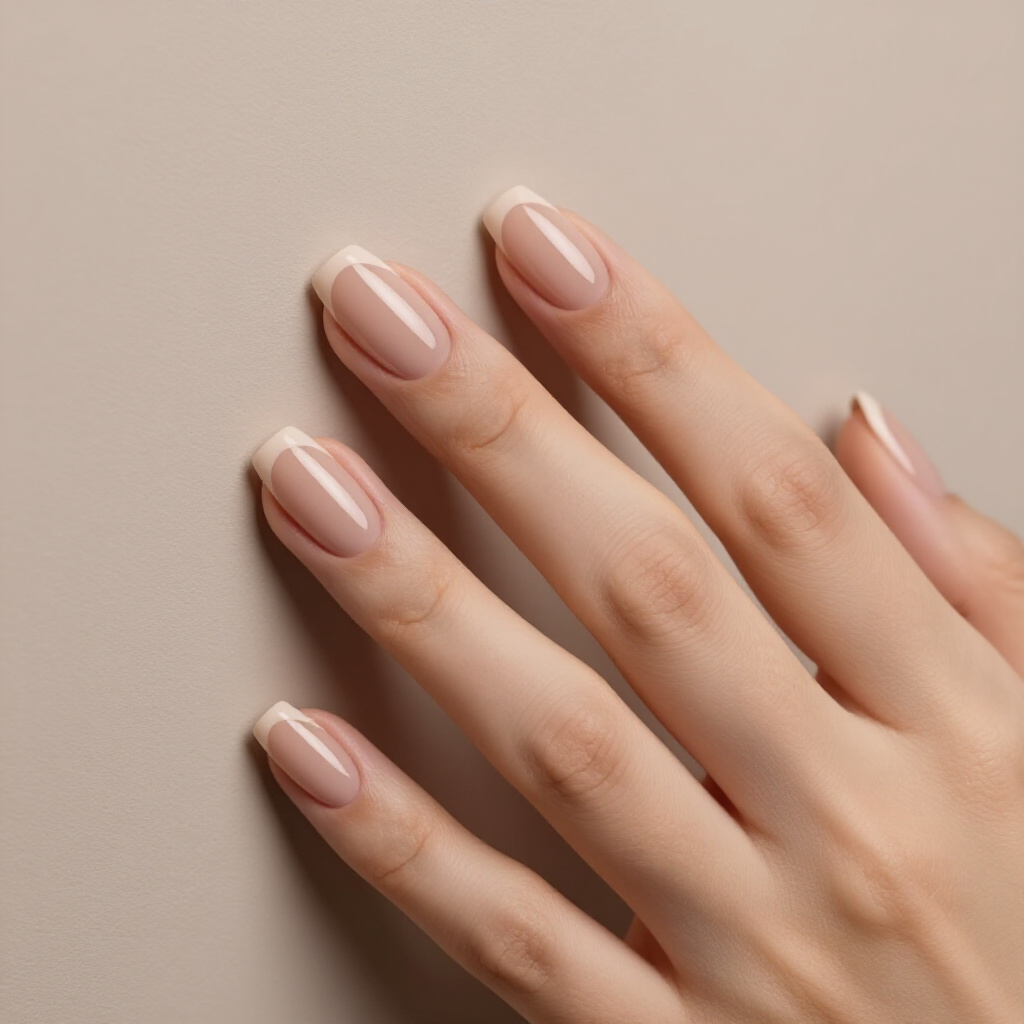 Light Peach Almond Velvet Nails with a Subtle Golden Shimmer - nude almond velvet nails
