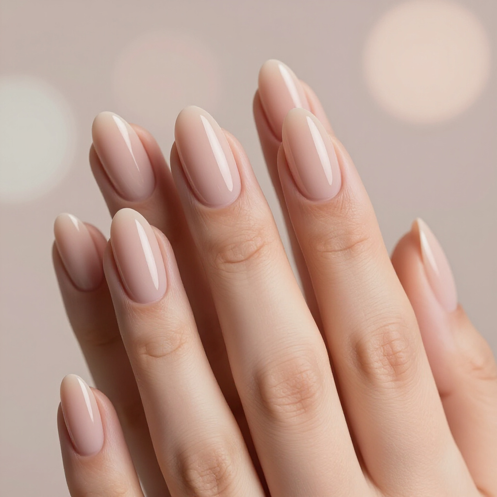 Subtle Glitter Dust Nude Almond Velvet Nails for Evening Glam - nude almond velvet nails