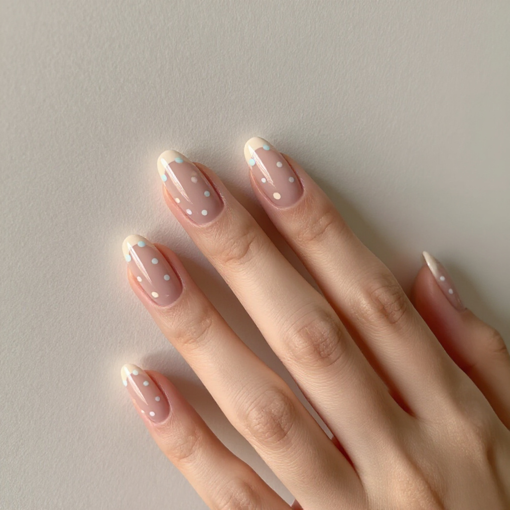 Two-Tone Nude Almond Velvet Nails: Subtle Contrast Play - nude almond velvet nails