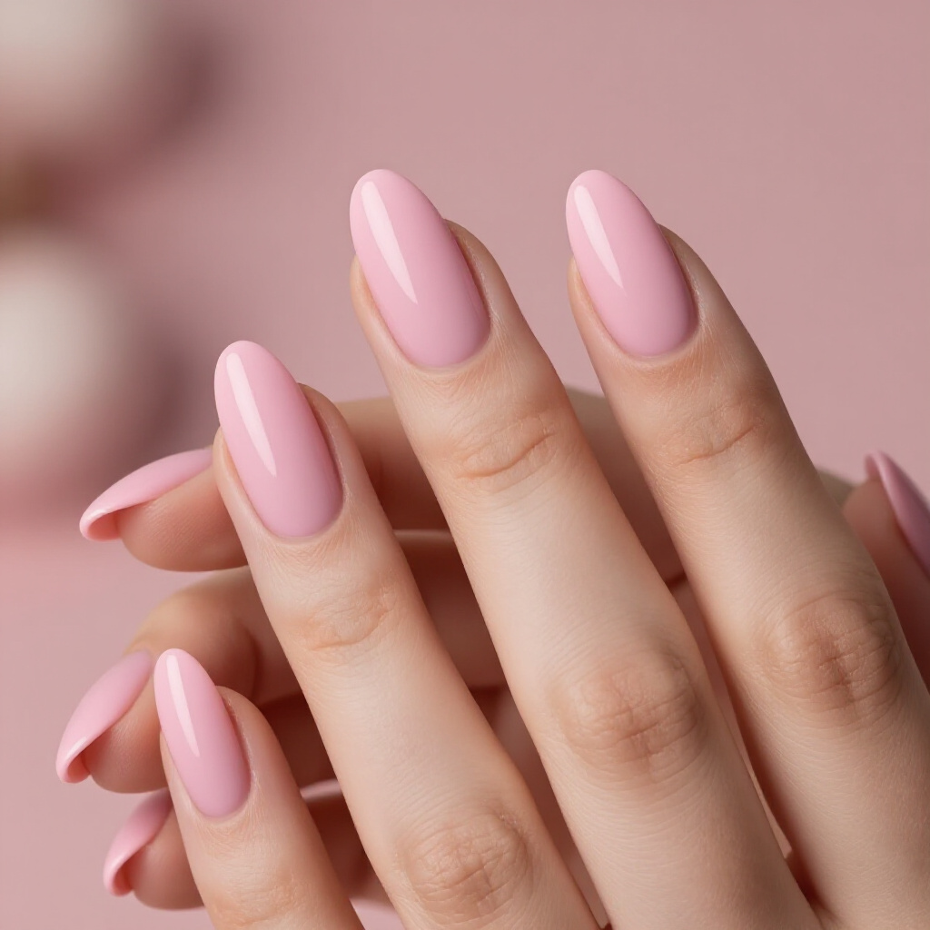 Soft Baby Pink Velvet Almond Nails with Subtle Sparkle Accents - pink almond classy velvet nails