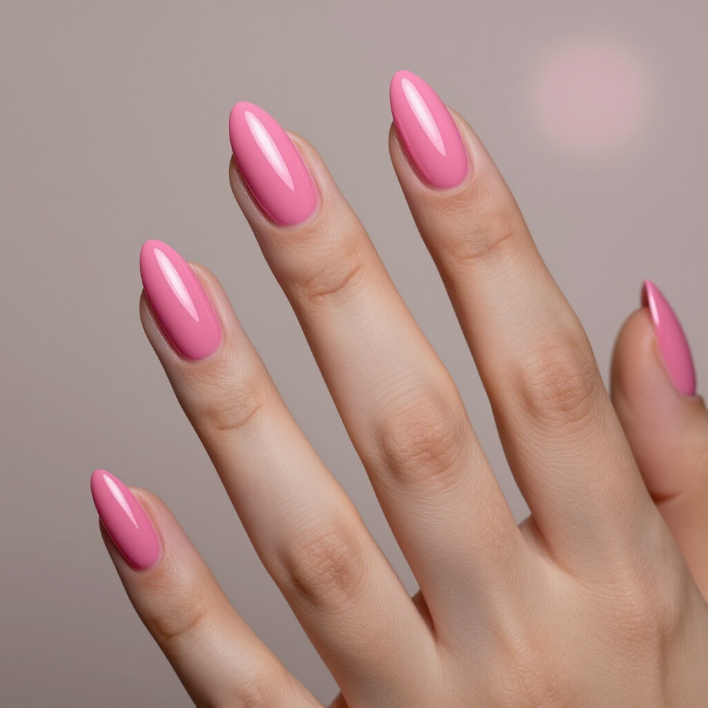 Pale Pink Almond Nails with a Single Chrome French Tip - pink almond classy velvet nails