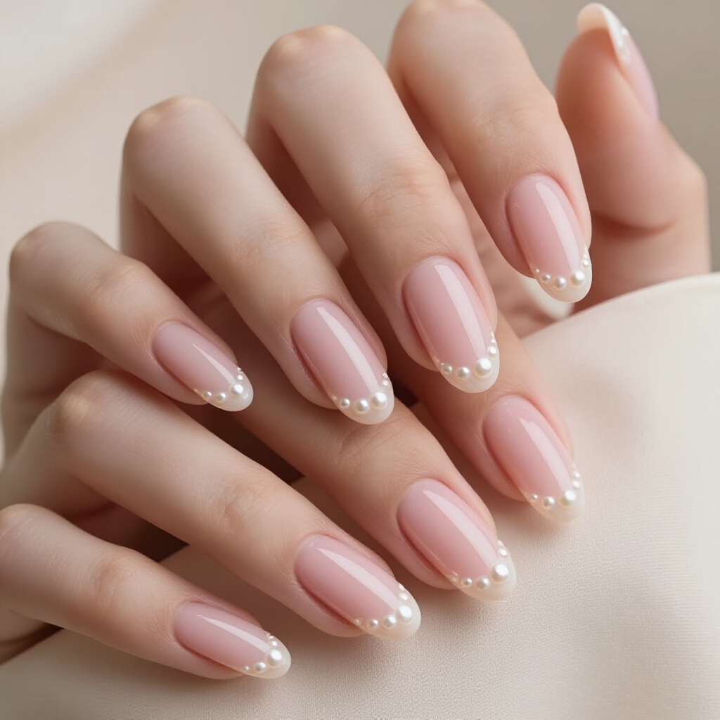 Bubblegum Pink Almond Nails with a Dainty Pearl Embellishment - pink almond classy velvet nails