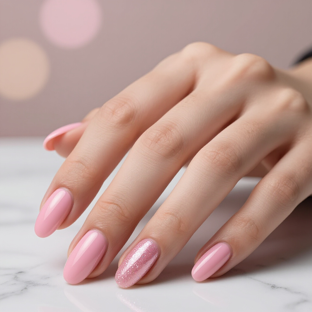 Coral Pink Almond Velvet Nails with a White Geometric Accent - pink almond classy velvet nails