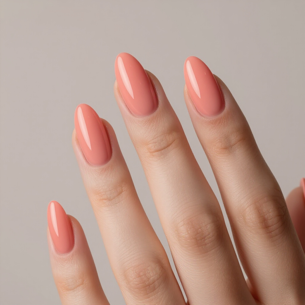 Creamy Pink Almond Nails with a Subtle Holographic Shimmer - pink almond classy velvet nails