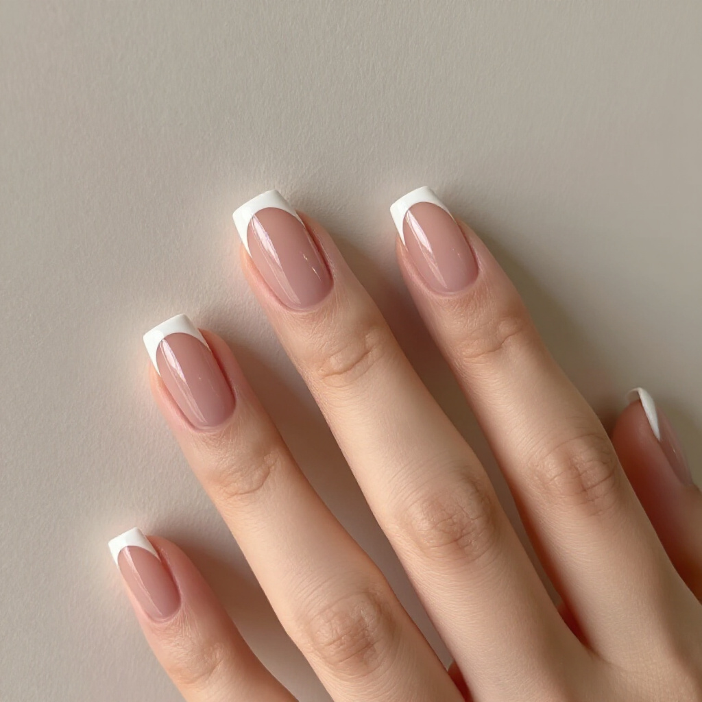 Classic White & Nude Short French Tips: Timeless Elegance - short french tip nails Classic White & Nude Short French Tips: Timeless Elegance - short french tip nails
