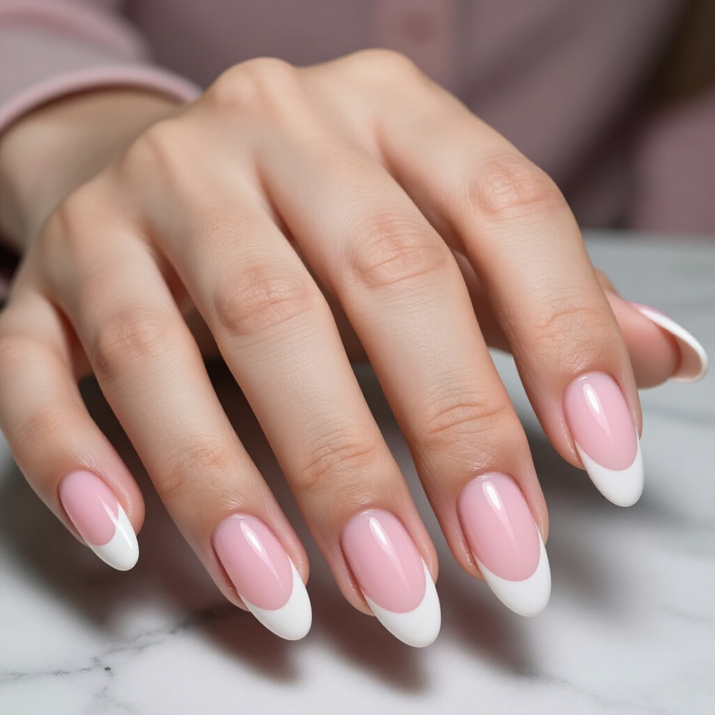 Milky White Almond French Tips with a Sheer Base - almond french tip nails Milky White Almond French Tips with a Sheer Base - almond french tip nails