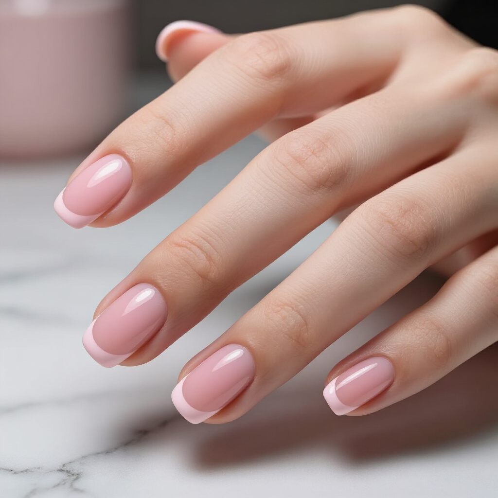 Delicate Baby Pink Short French Tip Nails with a Matte Finish - pink short french tip nails