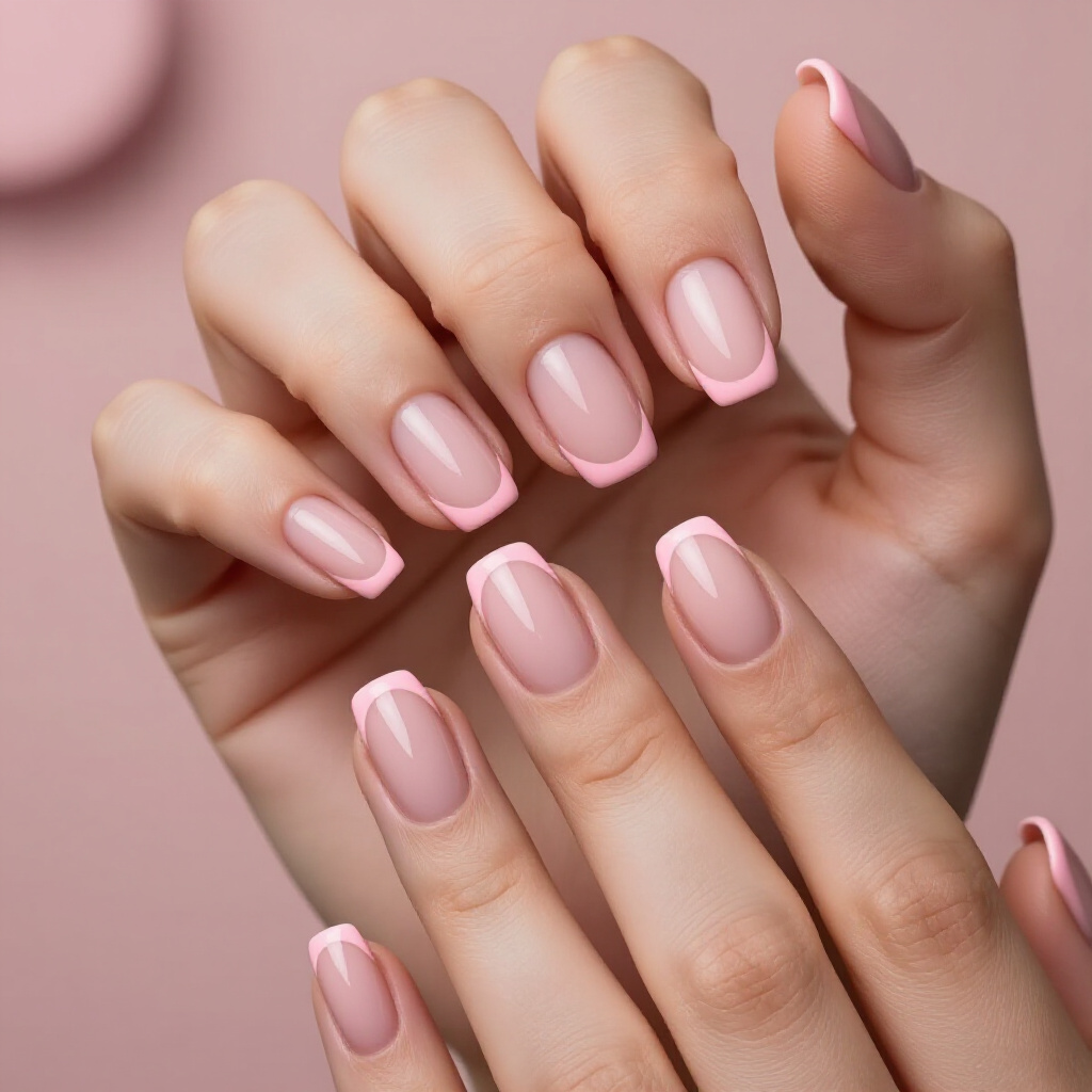 Vibrant Hot Pink Short French Tip Nails with a Glossy Shine - pink short french tip nails