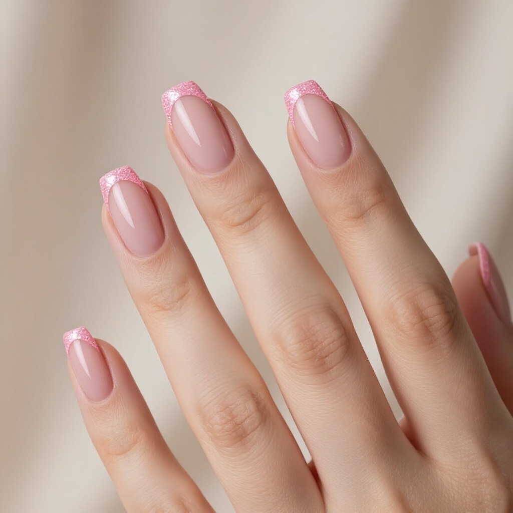 Dusty Rose Pink Short French Tip Nails with a Subtle Ombre Tip - pink short french tip nails
