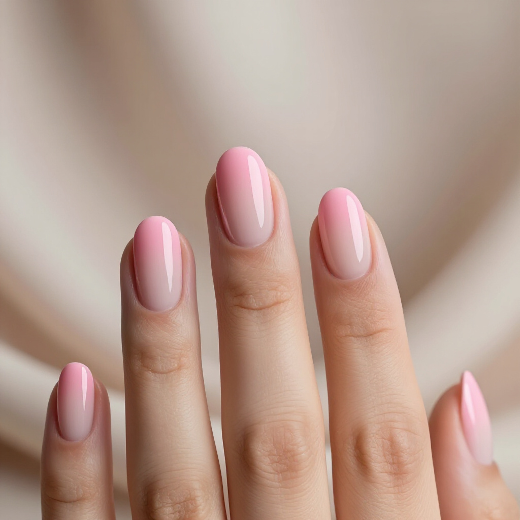 Soft Cherry Pink Short French Tip Nails with a Rounded Shape - pink short french tip nails