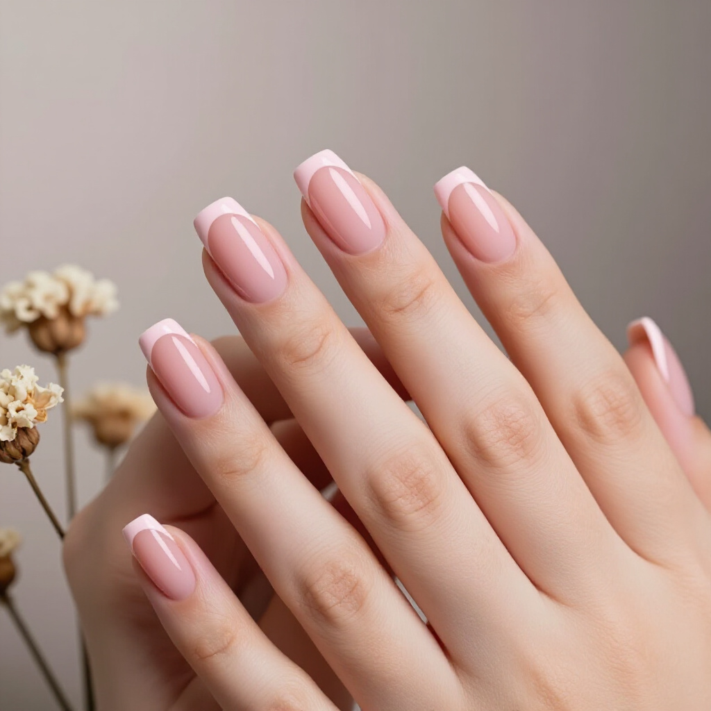 Sheer Nude Pink Short French Tip Nails with a Natural Look - pink short french tip nails